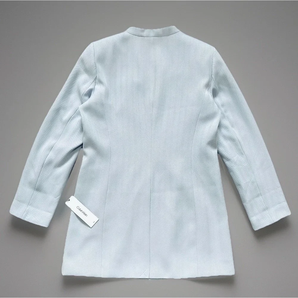 NWT Calvin Klein Longline Herringbone Open Front Blazer 16 Blue